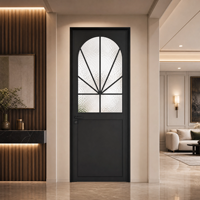 Puerta Interior Moderna de Lujo con Arco, Marco de Metal Negro Mate, Puerta de Vidrio de Privacidad Resistente al Agua para Dormitorio, Baño, Cocina