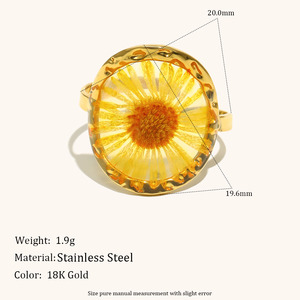 Anello Apribile Dingran in Stile Europeo e Americano, Fatto a Mano in Acciaio Inox Placcato Oro 18K <span class=keywords><strong>con</strong></span> Motivo a Margherita e Fiore di Ciliegio - Product Image 2