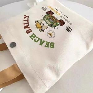 Sac fourre-tout en toile à motif de dessin animé mignon avec fermeture à fermoir, portable et réutilisable, idéal pour le déjeuner d'été, les étudiants, le bureau, les pique-niques et le rangement quotidien - Product Image 2