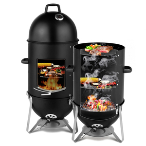 Ahumador Vertical Redondo 3 en 1 con 3 Rejillas de Cocción, Ahumador para Barbacoa <span class=keywords><strong>al</strong></span> Aire Libre con Control de Temperatura para Ahumar Carne - Product Image 5