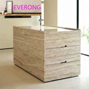 Îlot <span class=keywords><strong>de</strong></span> cuisine moderne design <span class=keywords><strong>de</strong></span> luxe en marbre travertin beige couvrant la décoration du comptoir <span class=keywords><strong>de</strong></span> bar - Product Image 1