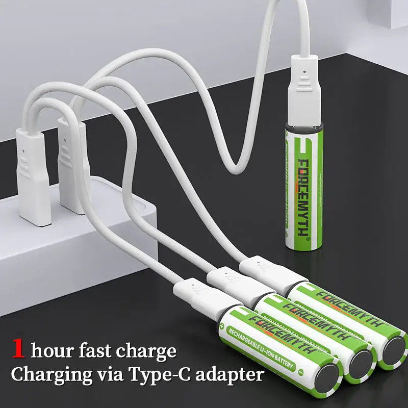 Forcemyth vente en gros de batteries aa rechargeables 1.5v usb c batterie lithium-ion type c li ion batterie aa chargeur avec câble usb