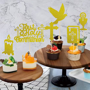 Kit de décoration de cupcake en papier pailleté doré Décoration de gâteau de baptême de première communion - Product Image 5
