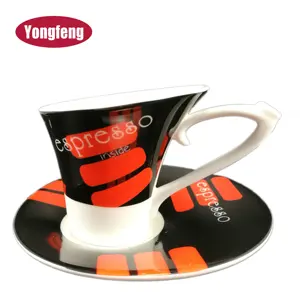 Personalizzato moderna speciale forma irregolare nero e rosso espresso 4oz tazza di caffè e piattino