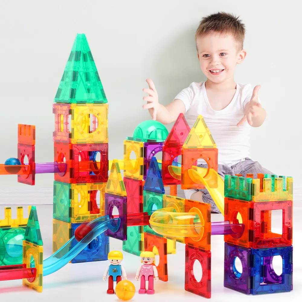 Low MOQ 193 Pcs Hot Sales Magnetic Toys Marble Run Ball Tracking Game With LED Ball Educational Magnet Toy Build Block For Kids