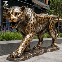 Escultura de Leopardo de Bronce, Estatua de Animal de Tamaño Real, Arte para Jardín Exterior, Fabricante de Esculturas Personalizadas para Hoteles, Villas, Parques y Plazas Públicas