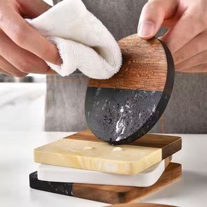 Juego de Posavasos Ecológicos de Madera y Mármol de 10 cm con Logotipo Personalizado, Accesorios de Cocina, Portavasos - Product Image 2