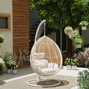 Moderna Sedia a Dondolo da Giardino Bianca in Rattan Sospesa per <span class=keywords><strong>Adulti</strong></span> Design a Uovo in Metallo e Tessuto per Esterni - Product Image 4