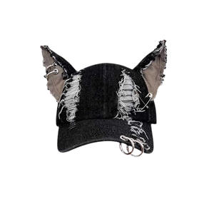Casquette de Baseball en Denim déchiré Y2K pour hommes pour femmes 100% coton décontracté boucles d'<span class=keywords><strong>oreille</strong></span> de rue anneaux en métal casquette à bec de canard polyvalente - Product Image 5