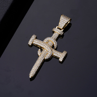Pendentif Croix Créatif Hip-Hop Vintage Islamique Religieux Personnalisé en Argent Plaqué Or Rose/Platine avec Zircon