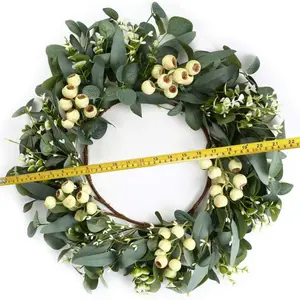 High quality large spring summer silk eucalyptus wreath for front door 55cm Christmas wreath with white Berry