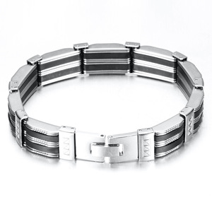 Bracelet en acier titane pour homme, design géométrique 14 mm, style streetwear hip-hop, couleur noir argent, 21 cm 23 cm, personnalisable - Product Image 2