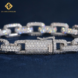 Pulsera de Diamantes Cultivados en Laboratorio Zuanfa, Cadena Cuadrada de 10 mm, Cadena Cubana, Collar de Eslabones Cubanos, Pulsera para Hombre, Diamantes Incrustados - Product Image 4