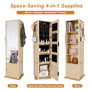 Gabinete de Maquillaje/Joyería Giratorio 360° Moderno y Ecológico <span class=keywords><strong>con</strong></span> <span class=keywords><strong>Espejo</strong></span> de Cuerpo Entero, Perchero y 4 Estantes Abiertos - Product Image 6