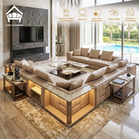 Canapé sectionnel en cuir courbé, table basse en marbre, mobilier sur mesure en métal pour toute la maison, canapé de luxe tout-en-un pour salon