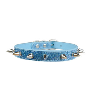 Glitter PU Pet Collar with Metal Spike Adjustable Buckle Closure Punk Style for Small & Medium <b>Dogs</b>-Hand Wash - Product Image 2