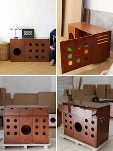<span class=keywords><strong>Prix</strong></span> d'usine Meubles en bois pour chats Armoire multifonction pour animaux de compagnie avec litière, salle à manger et stockage - Product Image 3