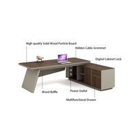 Bureau de direction moderne avec meuble d'appoint, poste de travail en L en bois avec tiroirs et armoire de rangement pour bureau de direction