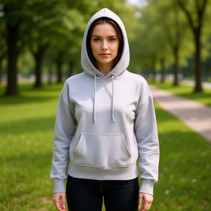 Sweat-shirt en polyester tricoté décontracté à manches longues et épaules tombantes avec poches Vetega pour femmes, gris, pour l'automne - Product Image 2