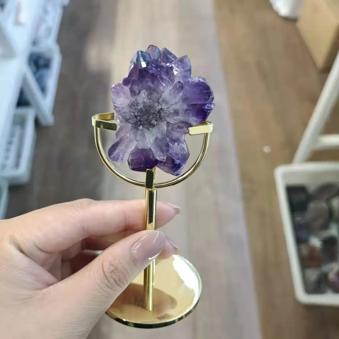 Wholesale High Quality Natural Crystal Stone Flower Healing Amethyst Flower Slice For Decoration