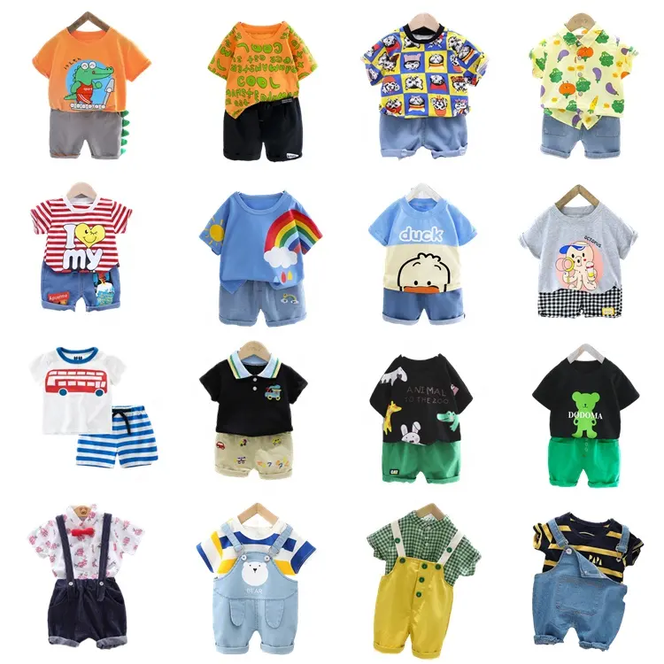 SS-755B 2pcs thailand wholesale clothing striped bear printed baby boy clothes 2017 second hand clothes set