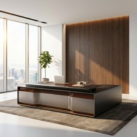 Bureau de direction de luxe avec hub d'alimentation intégré, finition cristal, bois de placage naturel, MDF E1, mobilier de direction