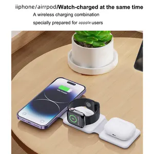 2024 Trending Products New Arrivals Travel Portable 3in1 Foldable 15W Multifunctional Magnetic Wireless Charger