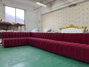 Set sofa Stan Restoran Makanan Cepat Pizza mewah ringan ukuran sofa desain sederhana merah bentuk l set sofa beludru sudut bagian - Product Image 3