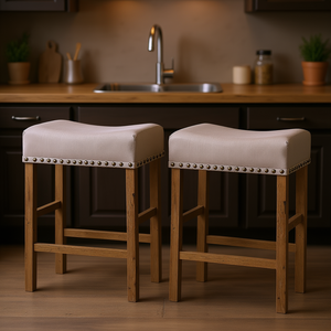 Ensemble de 2 tabourets de salle à manger en chêne bronzé et patiné, design rustique moderne - Product Image 2