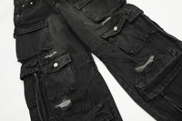 Pantalon cargo femme YUANBOFEI de haute qualité, coupe large, en jean respirant, écologique, avec plusieurs poches à rabat, effet usé et déchiré, taille basse