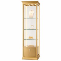 Vitrine à bijoux moderne avec cadre doré, dessus en verre trempé, verrouillable, multi-rangements, mobilier de magasin, présentoir à bijoux