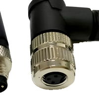 Connecteur étanche M12 DIN 4P IP67 en cuivre plaqué or 12V, type T/Y, mâle vers femelle