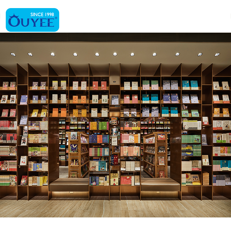 Высококачественное простое оборудование для библиотеки Ouyee, книжная полка, книжный магазин, деревянная мебель для библиотеки