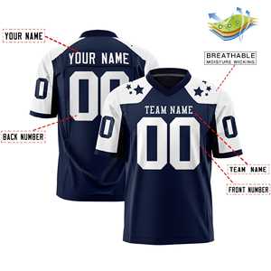 Maillot de football américain personnalisé bleu marine et blanc avec motif d'étoiles sur les épaules - Product Image 2