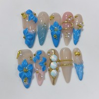 100% faits à la main, 10 pièces, faux ongles en acrylique, gel artificiel, à presser, vente en gros, amande, 3D, longue durée