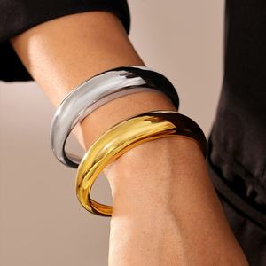 Custom Luxury Non Tarnish 14k 18k Gold Plated 316l <b>Stainless</b> <b>Steel</b> Bracelet Cuff <b>Bangle</b> for Women - Product Image 2
