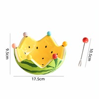 Ensemble de fourchettes en céramique créatives, plat à fruits en forme de pastèque, vaisselle à motif végétal, compatible lave-vaisselle, style américain, grande capacité, pour table basse de salon