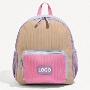 Mochila Escolar Unisex Personalizada, Bolsa de Pana para Niños, Mochila Infantil de Pana con Bloques de Color - Product Image 1