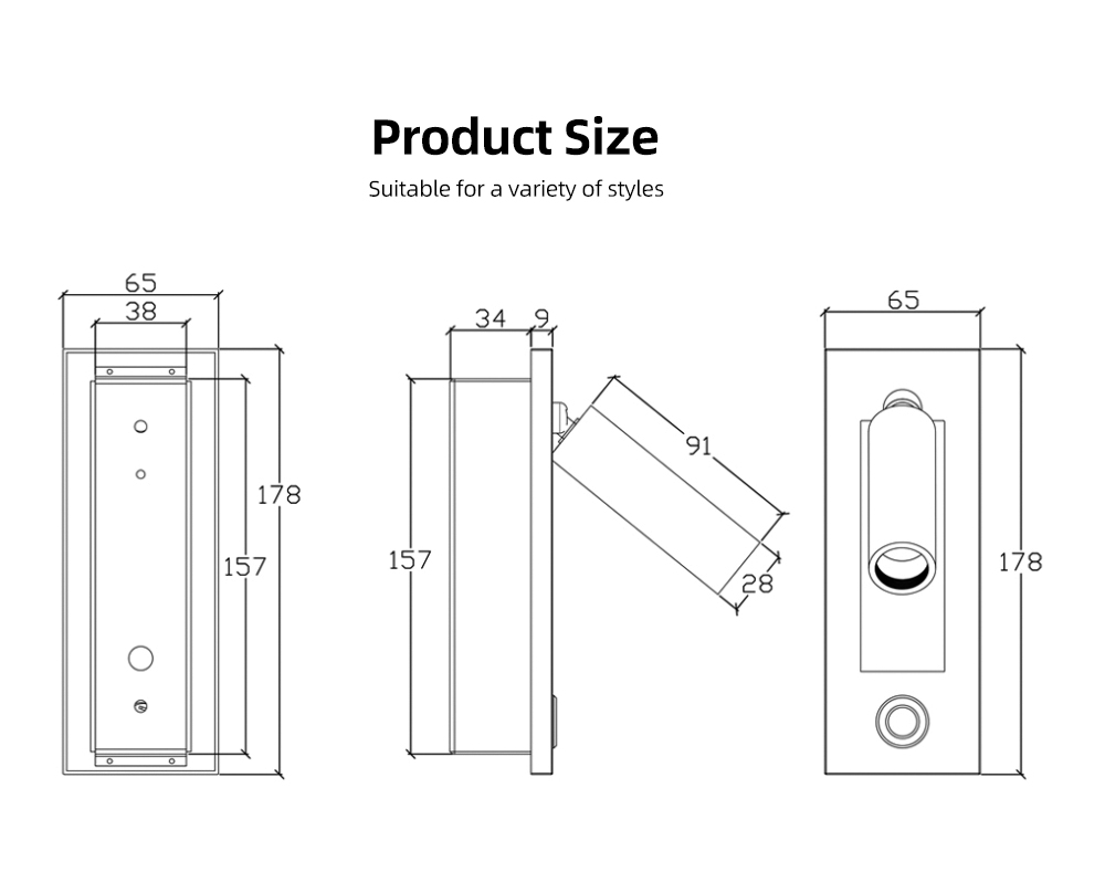 Morden Bedside For Bedroom Hotel Recessed Mounted 3w Led Reading Wall Lamp