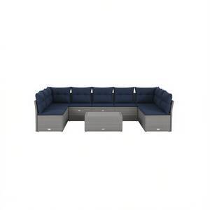 Conjunto de Sofás de Patio de Ratán Sintético Gris con Cojines, Muebles de Jardín, Asientos para Exteriores, Capacidad para Más de 10 Personas, Diseño Contemporáneo - Product Image 1