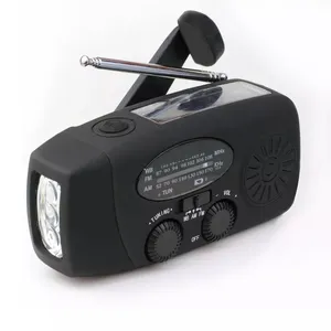 Màn hình LED năng lượng mặt trời di động AM/FM/WB Hand Crank Đồng hồ báo thức kỹ thuật số noaa tín hiệu đài phát thanh có thể sạc lại cắm trại ngoài trời 2000mAh pin