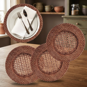 Napperons ronds réglables en osier et bambou de luxe HH, diamètre 300 mm, assiette de présentation florale, origine Chine HHW-007 - Product Image 3