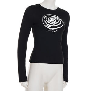 Camiseta de Manga Larga para Mujer, Estilo Punk Vintage, Estampado Ecológico, Color Negro, Alta Calidad, Ajuste Delgado, Cuello Cómodo, Oferta, Informal - Product Image 4