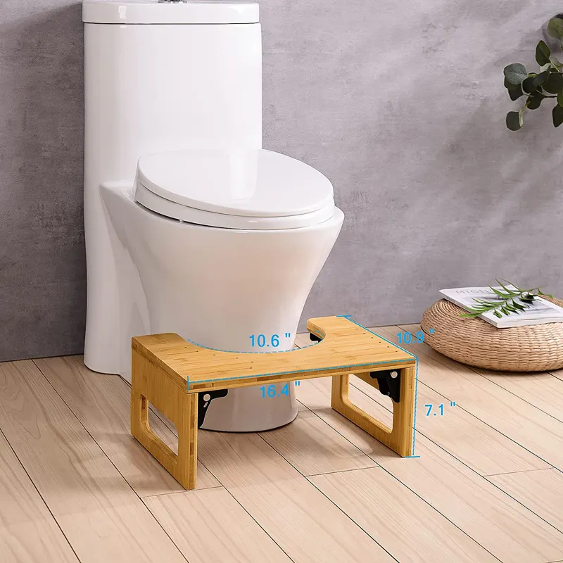 Tabouret de toilette en bois de bambou avec pieds antidérapants