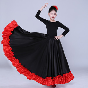 Faldas de baile flamenco para niñas, falda de baile del vientre, disfraz folclórico de gran vuelo con dobladillo con volantes 180D 360D 720D - Product Image 5