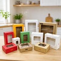 Boîte d'emballage en papier personnalisée avec fenêtre transparente en PVC, boîte pliante en carton kraft pour pâtisserie, dessert, biscuits, vente en gros