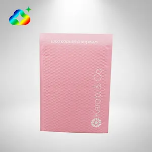 Custom Logo Eco Friendly Shipping Envelope Bags Self Adhesive Biodegradable Light Pink Bubble Mailers For Clothes Cosmetic