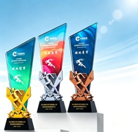 Nouveau design, trophée en cristal imprimé en couleur, cérémonie de remise des prix de compétition d'athlétisme, coupe or, argent, bronze pour les sports