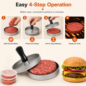 Presse à hamburgers en aluminium durable, facile à nettoyer, moule à galettes pour la préparation de hamburgers uniformes à la <span class=keywords><strong>maison</strong></span> ou en extérieur - Product Image 3