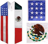 Drapeau National Mixte Mexique Graduation Étole En Gros Broderie Sash Angle Fin avec Garniture Blanche